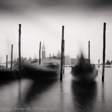 Two gondola - San Marco - Venice , long exposure, black and white landscape photography
