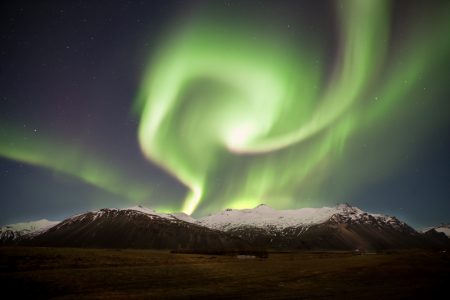 northern lights - hofn -iceland - mountain landscape