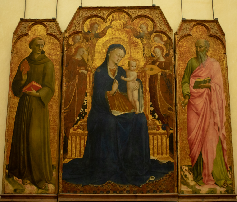 The virgin and child with six angel - Saint Anthony of Padua - Saint John The Evangelist  - Stefano Di Giovanni or Sassetta - Tempera on panel - 1437 - 1444 - Sienna